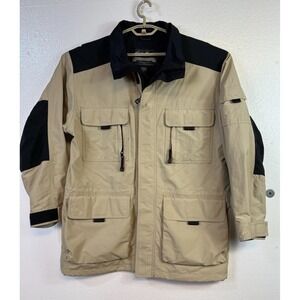 Eddie Bauer Weather Edge Jacket Mens Sz M Tan Brown Nylon Shell Waterproof Zipup